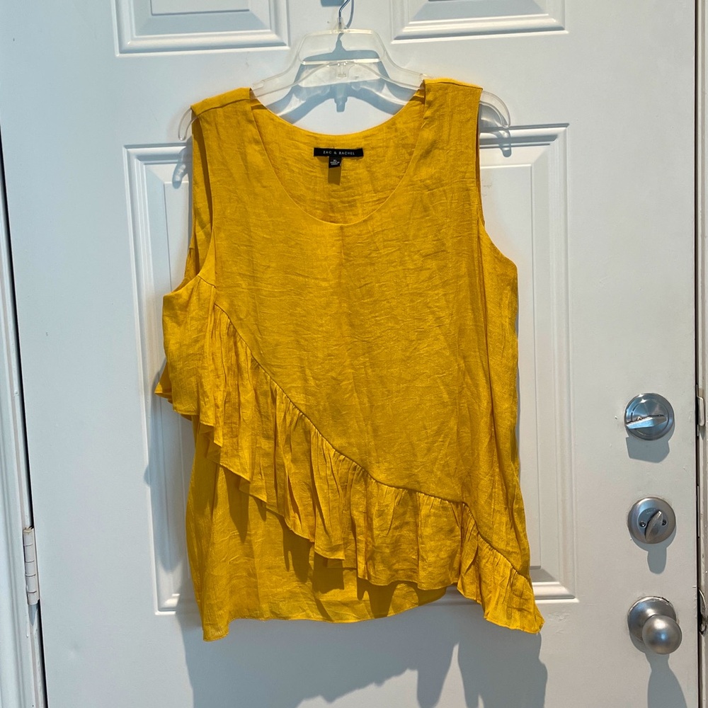 Zac & Rachel Golden Yellow Ruffle Flowy Asymmetrical Sleeveless Top Size XL